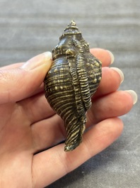 A rare Chinese brown- and turquoise-glazed conch-form brush washer, Qianlong