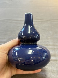 A fine Chinese sacrificial blue-glazed double gourd vase, Qianlong mark and of the period