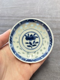 Ten Chinese blue and white cups, seven covers and eight stands, 19/20th C.