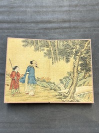 A Chinese album: 'Yuci Jingxinzhai Renwuce 御賜靜心齋人物冊', ink and colour on silk, Qianlong seal mark and of the period