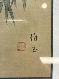 Seven Chinese school paintings: 'Flowers with birds and butterflies', ink and colour on silk, various signatures, 20th C.