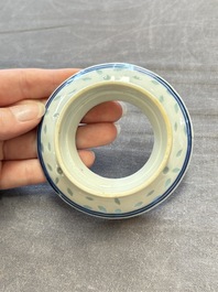 Ten Chinese blue and white cups, seven covers and eight stands, 19/20th C.