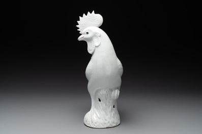 A Chinese white-glazed model of a rooster, 19th C.