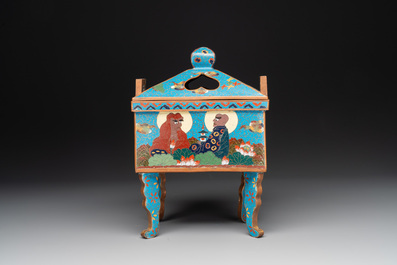 A Chinese archaistic enamelled copper 'elephant' censer with cover and a cloisonn&eacute; 'Luohan' censer with cover, 20th C.
