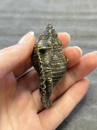 A rare Chinese brown- and turquoise-glazed conch-form brush washer, Qianlong