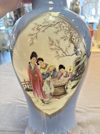 A Chinese famille rose lavender-blue-ground vase, Qianlong mark, Republic