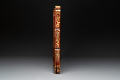 A large Chinese Canton gilt-lacquered presentation box with narrative design, 19th C.