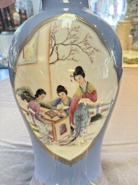 A Chinese famille rose lavender-blue-ground vase, Qianlong mark, Republic