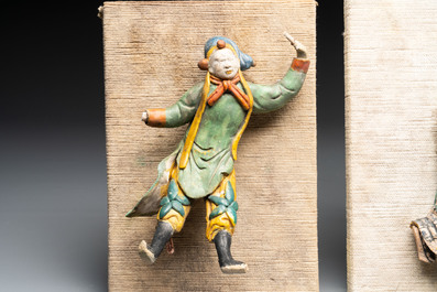 Three Chinese polychrome pottery figures, 19th C.