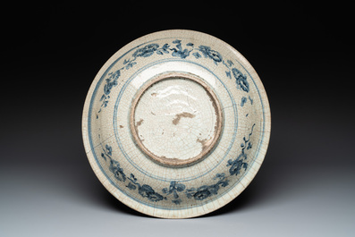 Four large Chinese Swatow blue and white dishes, Ming