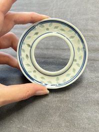 Ten Chinese blue and white cups, seven covers and eight stands, 19/20th C.