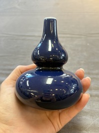 A fine Chinese sacrificial blue-glazed double gourd vase, Qianlong mark and of the period