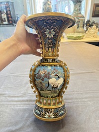 A pair of Chinese cloisonn&eacute; 'cranes' vases, Republic
