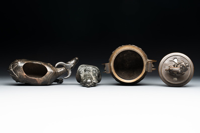 A Chinese 'Laozi riding a buffalo' censer with cover and a ding-form censer with cover, Ming/Qing