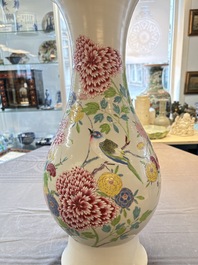 A large Chinese famille rose 'bird among flowering branches' vase, Yongzheng