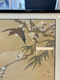 Seven Chinese school paintings: 'Flowers with birds and butterflies', ink and colour on silk, various signatures, 20th C.