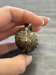 A rare Chinese brown- and turquoise-glazed conch-form brush washer, Qianlong