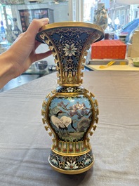 A pair of Chinese cloisonn&eacute; 'cranes' vases, Republic