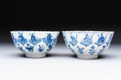 Two Chinese blue and white 'immortals' bowls, Chenghua and Kangxi mark, Kangxi