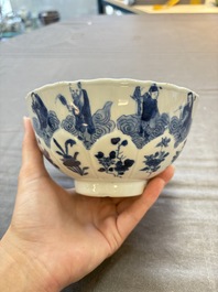 Two Chinese blue and white 'immortals' bowls, Chenghua and Kangxi mark, Kangxi