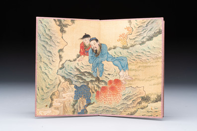 A Chinese album: 'Yuci Jingxinzhai Renwuce 御賜靜心齋人物冊', ink and colour on silk, Qianlong seal mark and of the period