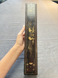 A Chinese Canton gilt-lacquered and painted paper fan with its original box, 19th C.