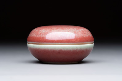 A Chinese peachbloom-glazed ink paste box and cover, Kangxi mark and of the period