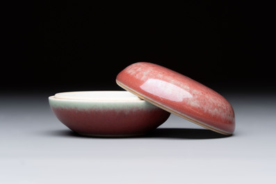 A Chinese peachbloom-glazed ink paste box and cover, Kangxi mark and of the period