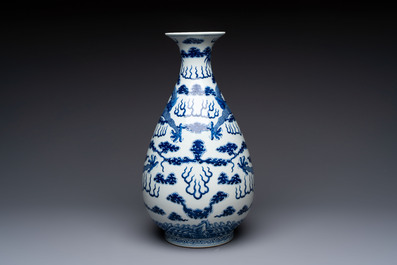 A rare and large Chinese blue and white 'yuhuchunping' vase with dragons, Guangxu mark and of the period
