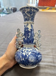 Two Chinese blue and white vases after Venetian glass models and a 'horses' bowl, Kangxi