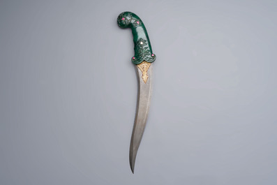 A spinach jade-hilted khandjar dagger, India, 19/20th C.