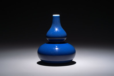 A fine Chinese sacrificial blue-glazed double gourd vase, Qianlong mark and of the period
