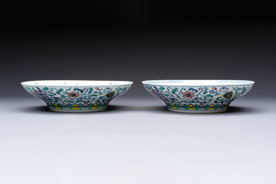 A pair of Chinese doucai 'anbaxian 暗八仙' plates, Xianfeng mark and of the period
