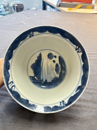 Two Chinese blue and white vases after Venetian glass models and a 'horses' bowl, Kangxi