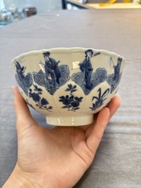 Two Chinese blue and white 'immortals' bowls, Chenghua and Kangxi mark, Kangxi