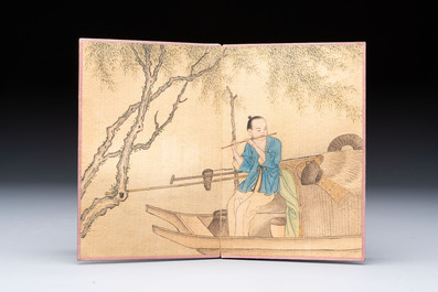 A Chinese album: 'Yuci Jingxinzhai Renwuce 御賜靜心齋人物冊', ink and colour on silk, Qianlong seal mark and of the period