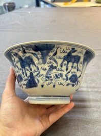 Two Chinese blue and white vases after Venetian glass models and a 'horses' bowl, Kangxi