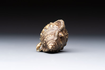 A rare Chinese brown- and turquoise-glazed conch-form brush washer, Qianlong
