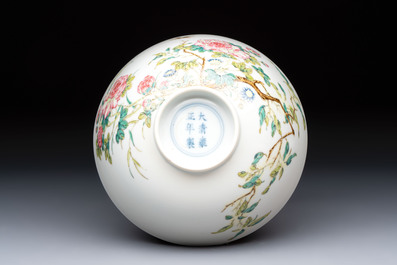 A Chinese famille rose &lsquo;peony and dragonfly&rsquo; bowl, Yongzheng mark, Republic