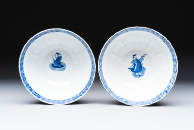 Two Chinese blue and white 'immortals' bowls, Chenghua and Kangxi mark, Kangxi