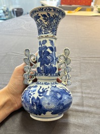 Two Chinese blue and white vases after Venetian glass models and a 'horses' bowl, Kangxi