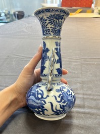 Two Chinese blue and white vases after Venetian glass models and a 'horses' bowl, Kangxi