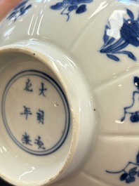 Two Chinese blue and white 'immortals' bowls, Chenghua and Kangxi mark, Kangxi