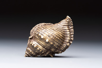 A rare Chinese brown- and turquoise-glazed conch-form brush washer, Qianlong