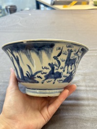 Two Chinese blue and white vases after Venetian glass models and a 'horses' bowl, Kangxi