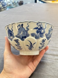 Two Chinese blue and white 'immortals' bowls, Chenghua and Kangxi mark, Kangxi