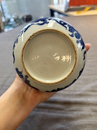 Two Chinese blue and white vases after Venetian glass models and a 'horses' bowl, Kangxi
