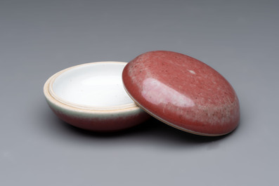 A Chinese peachbloom-glazed ink paste box and cover, Kangxi mark and of the period