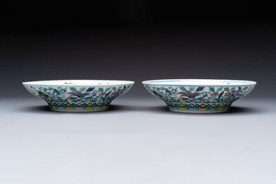 A pair of Chinese doucai 'anbaxian 暗八仙' plates, Xianfeng mark and of the period