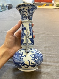 Two Chinese blue and white vases after Venetian glass models and a 'horses' bowl, Kangxi